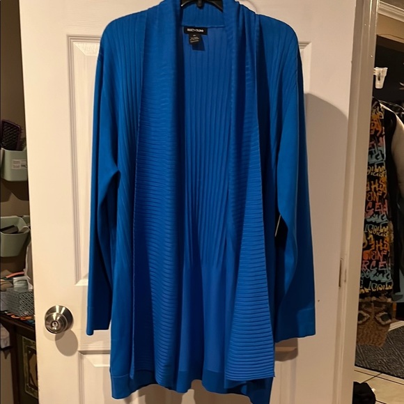 Royal Blue Open-Front Cardigan Sweater with Textured Knit - Picture 1 of 5